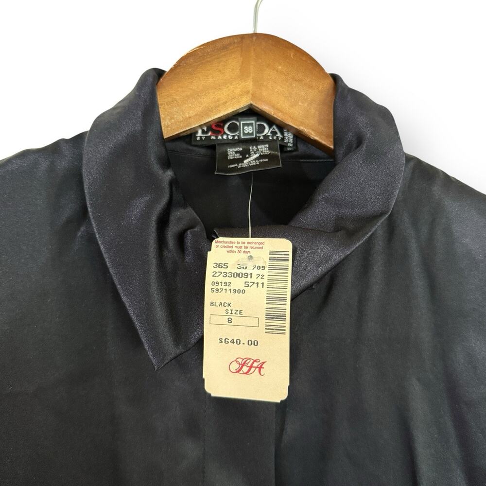NWT Escada Vintage Black Silk Button Front Blouse Womens 38 US 8 Designer Luxury - Picture 4 of 12